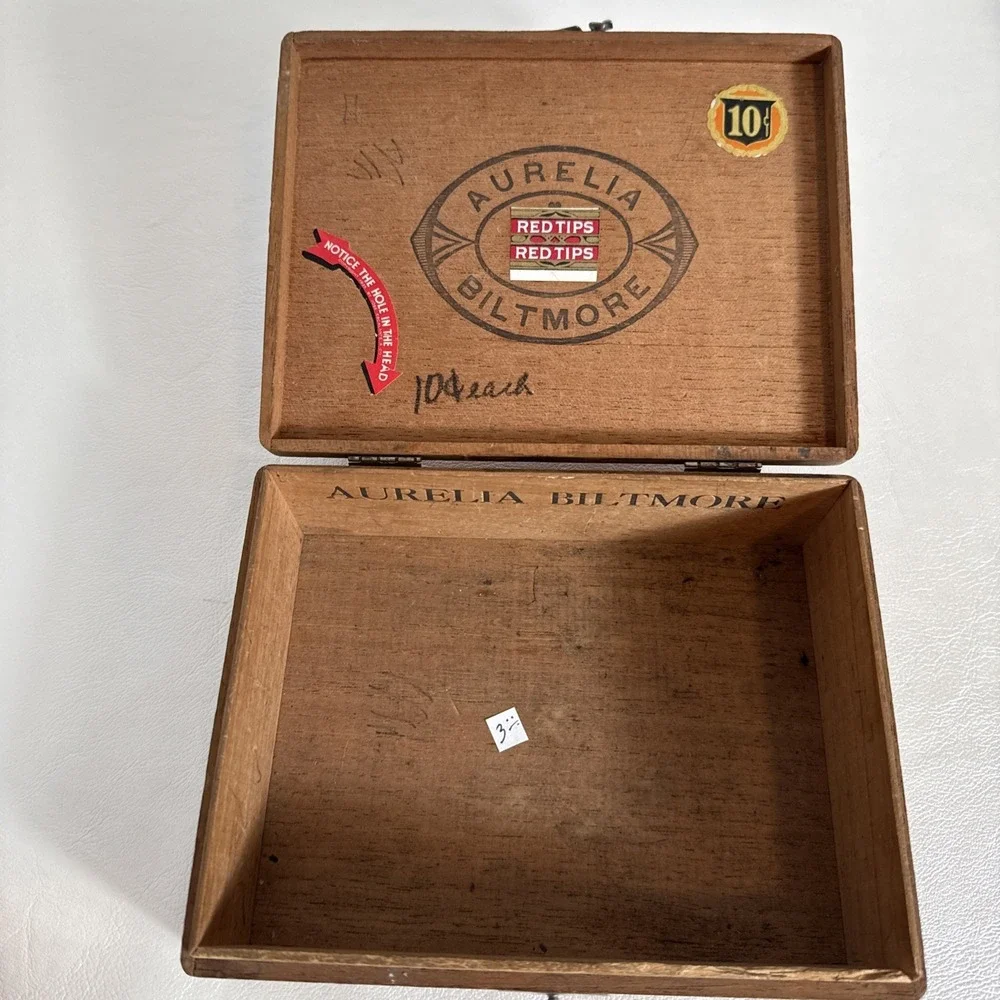 Red Tips Cigar Storage Box. Vintage Wooden. Metal Clasp.
